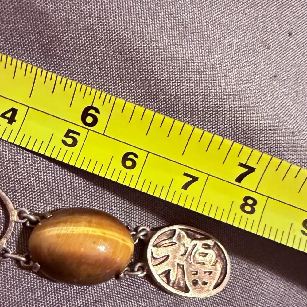 Vintage Hong Kong Sterling Silver & Tiger’s Eye Bracelet